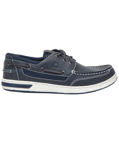 Navy coloured Chatham Mens Buton G2 Premium Leather Deck Shoes on white background 