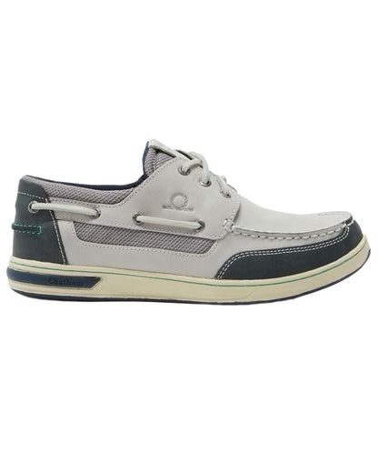 Offwhite Navy coloured Chatham Mens Buton G2 Premium Leather Deck Shoes on white background 