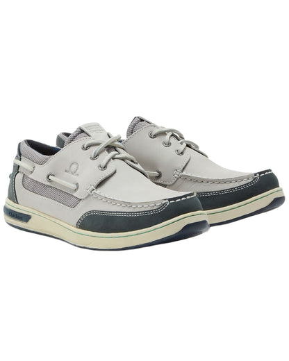 Offwhite Navy coloured Chatham Mens Buton G2 Premium Leather Deck Shoes on white background 