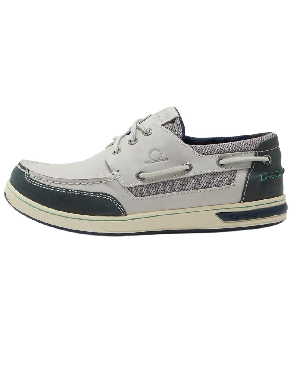 Offwhite Navy coloured Chatham Mens Buton G2 Premium Leather Deck Shoes on white background 