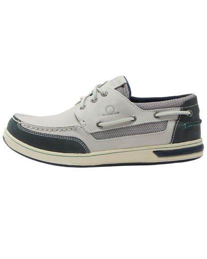 Offwhite Navy coloured Chatham Mens Buton G2 Premium Leather Deck Shoes on white background 