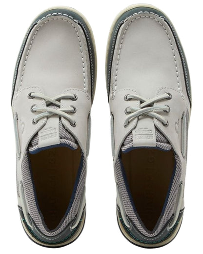 Offwhite Navy coloured Chatham Mens Buton G2 Premium Leather Deck Shoes on white background 