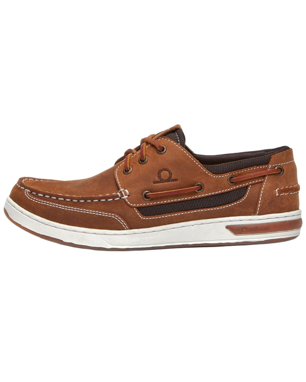 Walnut coloured Chatham Mens Buton G2 Premium Leather Deck Shoes on white background 