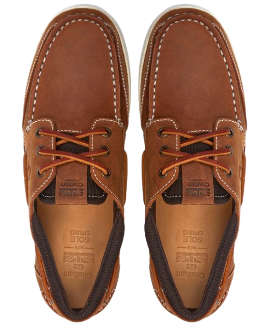 Walnut coloured Chatham Mens Buton G2 Premium Leather Deck Shoes on white background 
