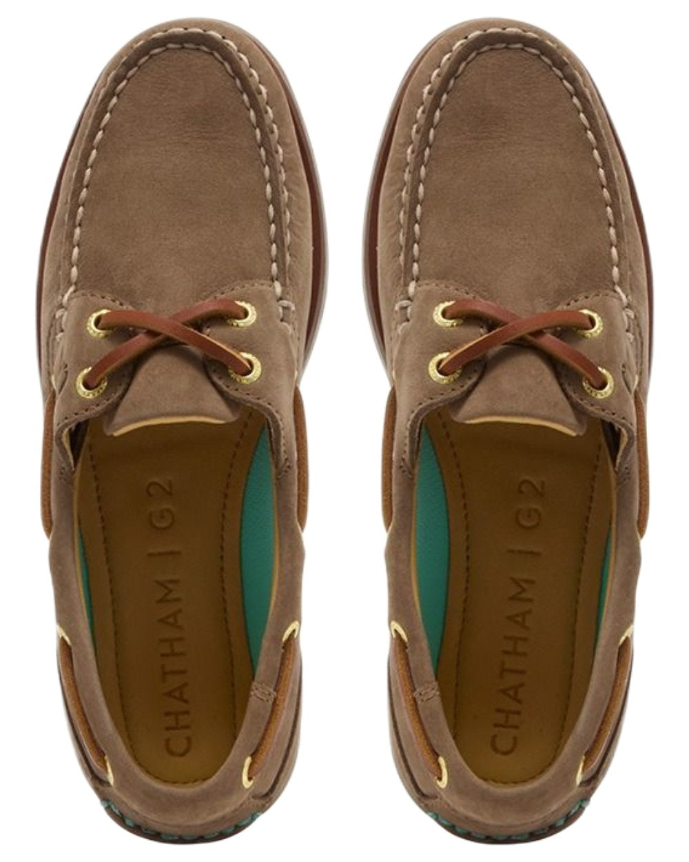 Fossil coloured Chatham Mens Lyme G2 Premium Nubuck Boat Shoes on white background 