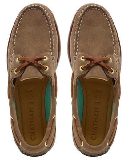 Fossil coloured Chatham Mens Lyme G2 Premium Nubuck Boat Shoes on white background 