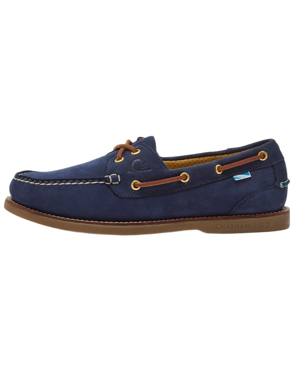 Navy coloured Chatham Mens Lyme G2 Premium Nubuck Boat Shoes on white background 