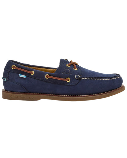 Navy coloured Chatham Mens Lyme G2 Premium Nubuck Boat Shoes on white background 