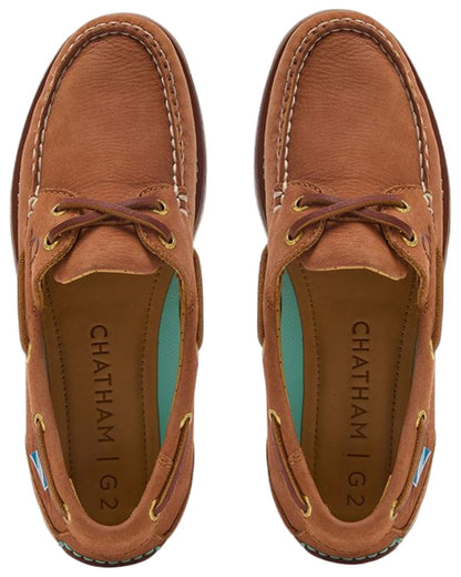 Tan coloured Chatham Mens Lyme G2 Premium Nubuck Boat Shoes on white background 
