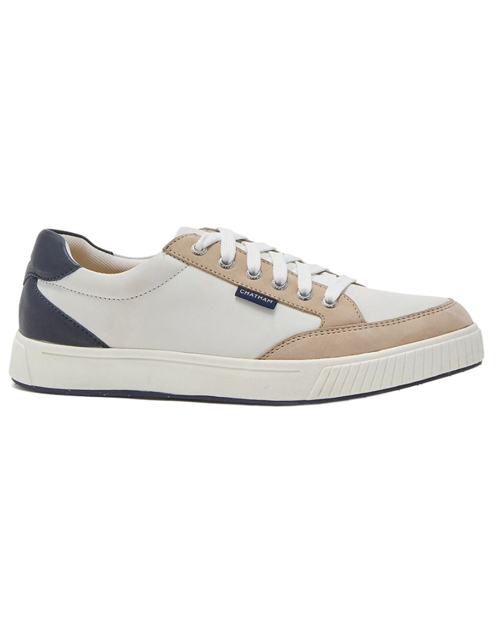 White Navy SandChatham Womens Fingle Court Style Trainer Shoes on white background 