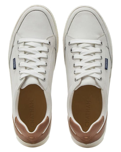 White Tan Chatham Womens Fingle Court Style Trainer Shoes on white background 