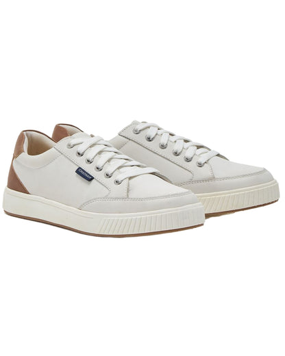 White Tan Chatham Womens Fingle Court Style Trainer Shoes on white background 
