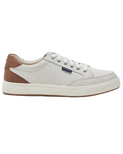 White Tan Chatham Womens Fingle Court Style Trainer Shoes on white background 
