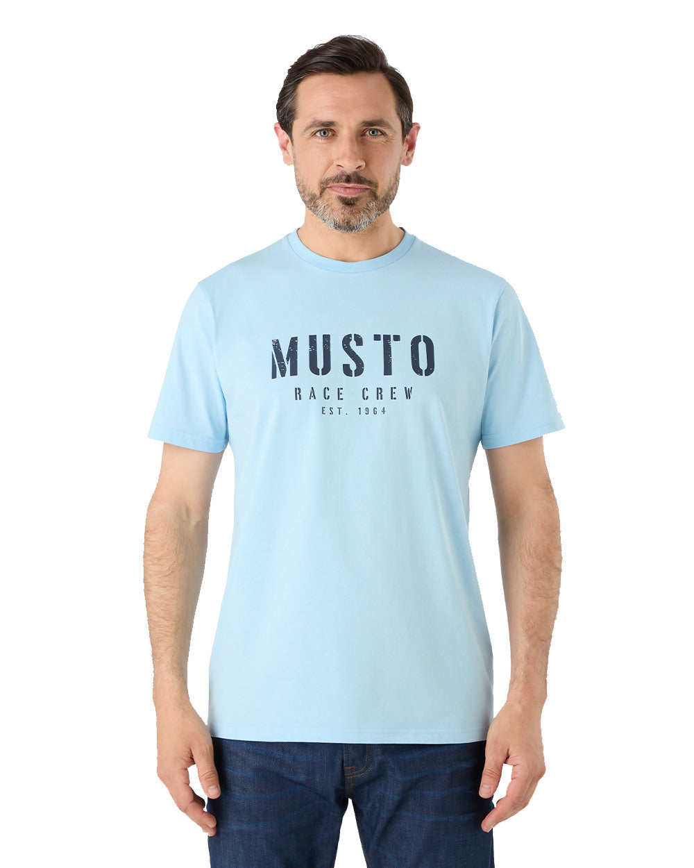 Clear Sky Coloured Musto Mens Classic Short Sleeve T-Shirt On A White Background 