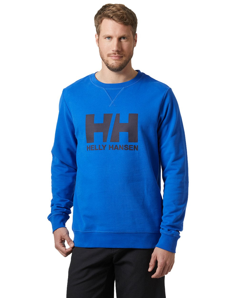 Cobalt 2.0 Coloured Helly Hansen Mens Logo Crew Sweatshirt On A White Background 