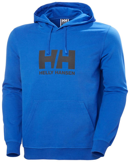 Cobalt 2.0 Coloured Helly Hansen Mens Logo Hoodie On A White Background 