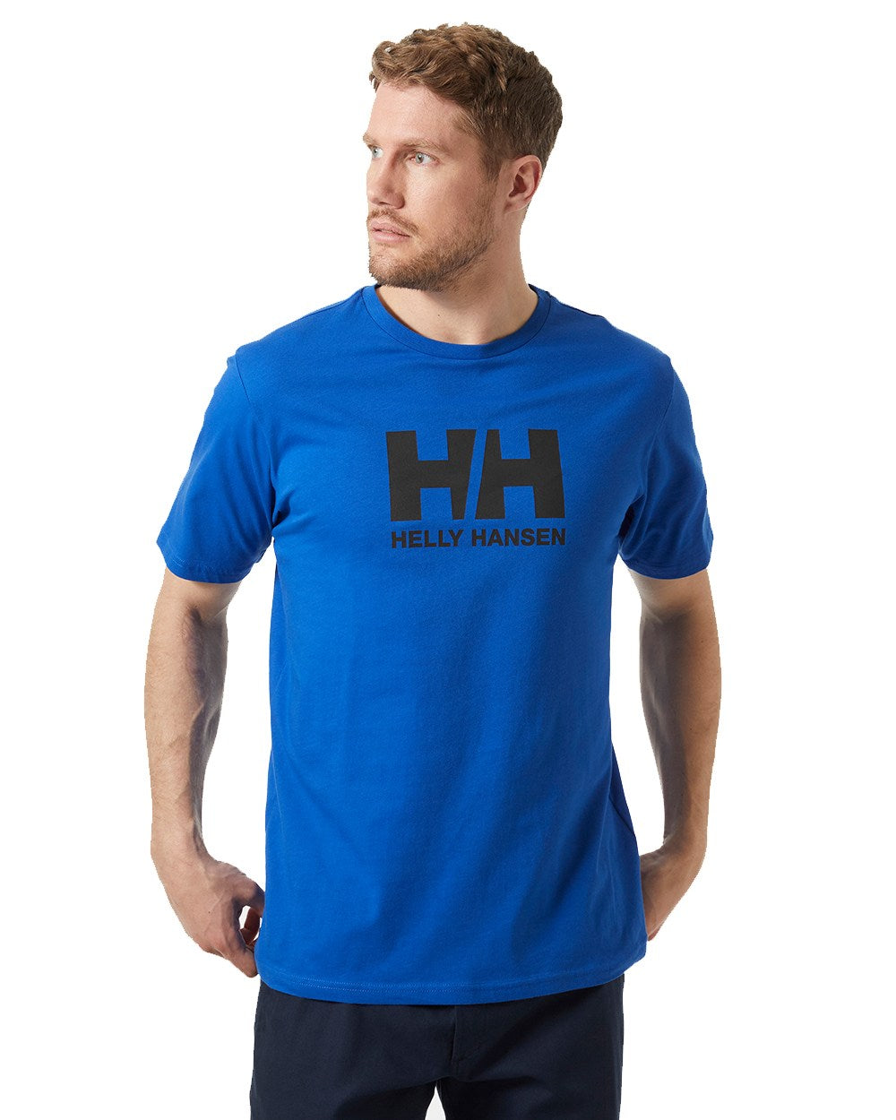 Cobalt 2.0 Coloured Helly Hansen Mens Logo T-Shirt On A White Background 