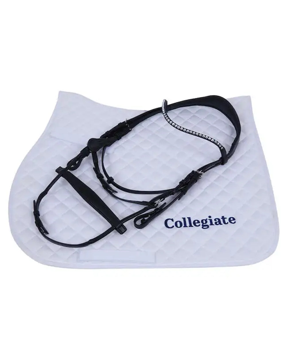 Black coloured Collegiate Comfitec Crystal Bridle on white background 