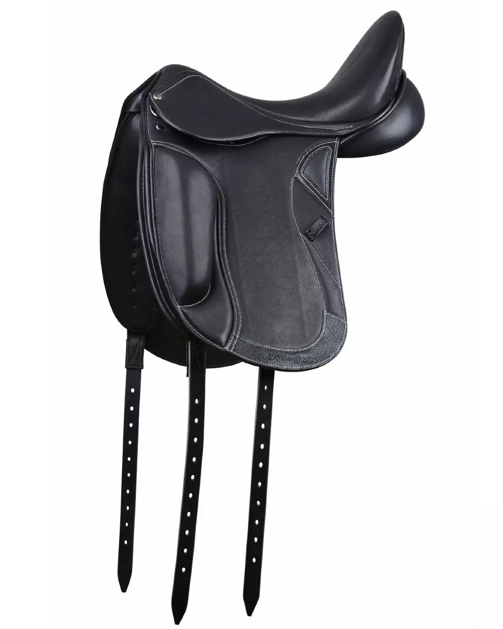 Black coloured Collegiate Integrity Mono Dressage Saddle on white background 