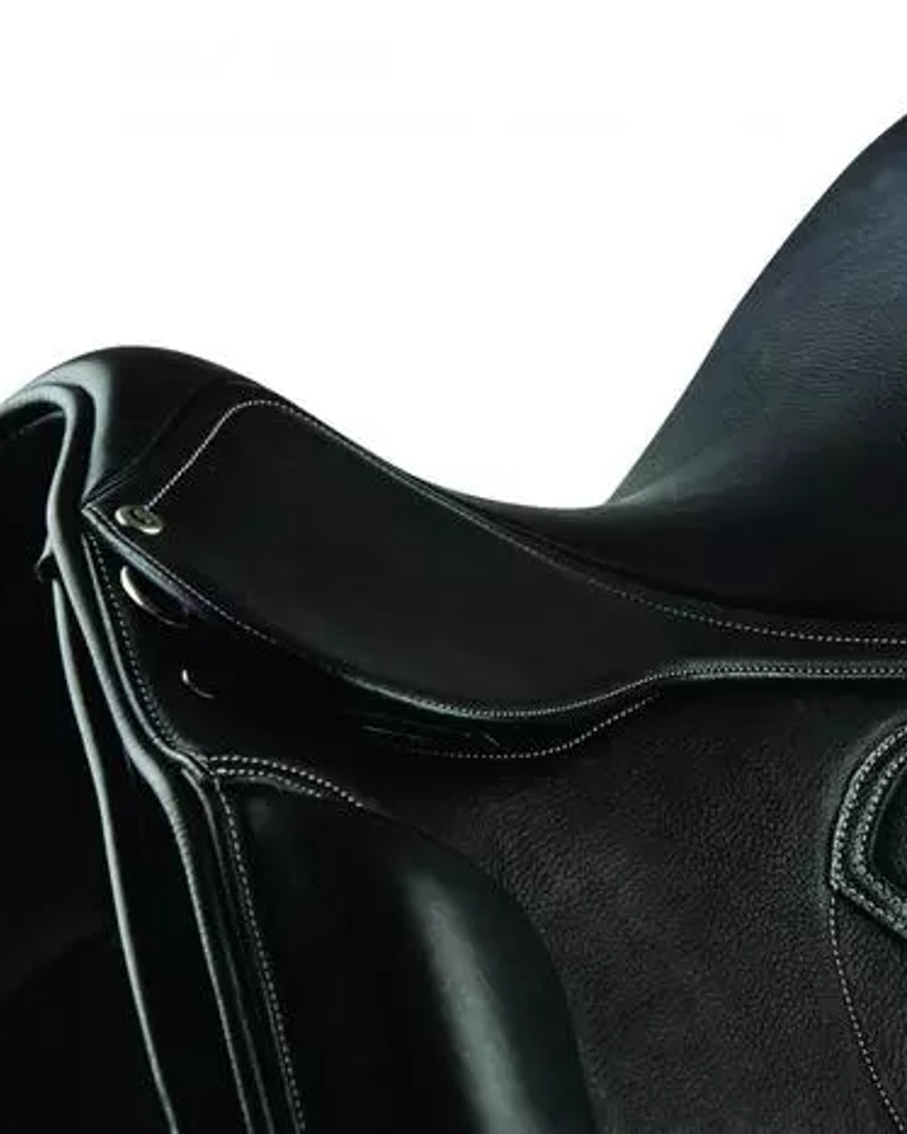 Black coloured Collegiate Integrity Mono Dressage Saddle on white background 