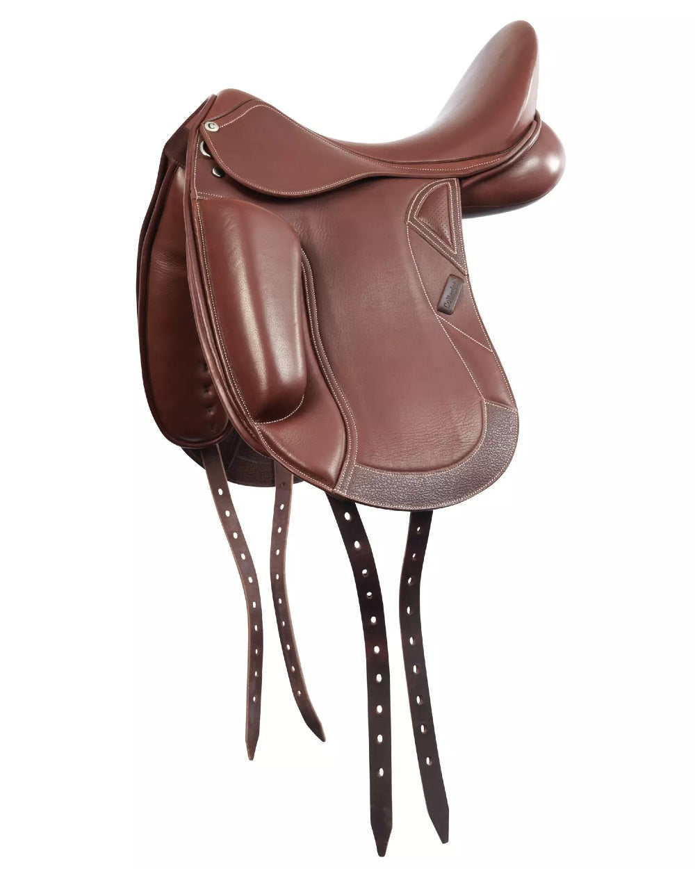 Brown coloured Collegiate Integrity Mono Dressage Saddle on white background 