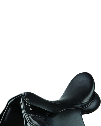 Black coloured Collegiate Lectern Dressage Saddle on white background 