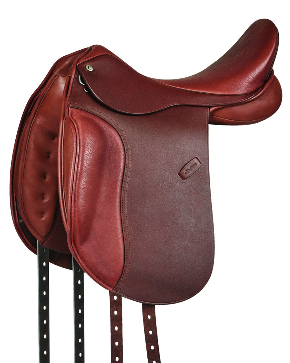 Brown coloured Collegiate Lectern Dressage Saddle on white background 