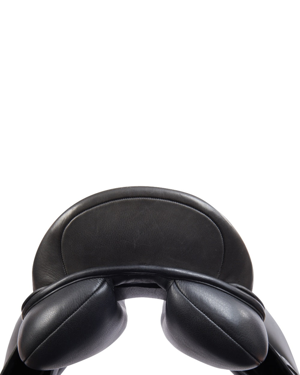 Black coloured Collegiate Scholar All Purpose Saddle With Round Cantle on white background 