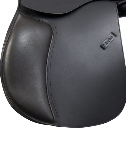 Black coloured Collegiate Scholar All Purpose Saddle With Round Cantle on white background 