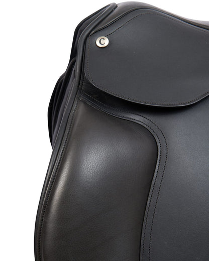 Black coloured Collegiate Scholar All Purpose Saddle With Round Cantle on white background 