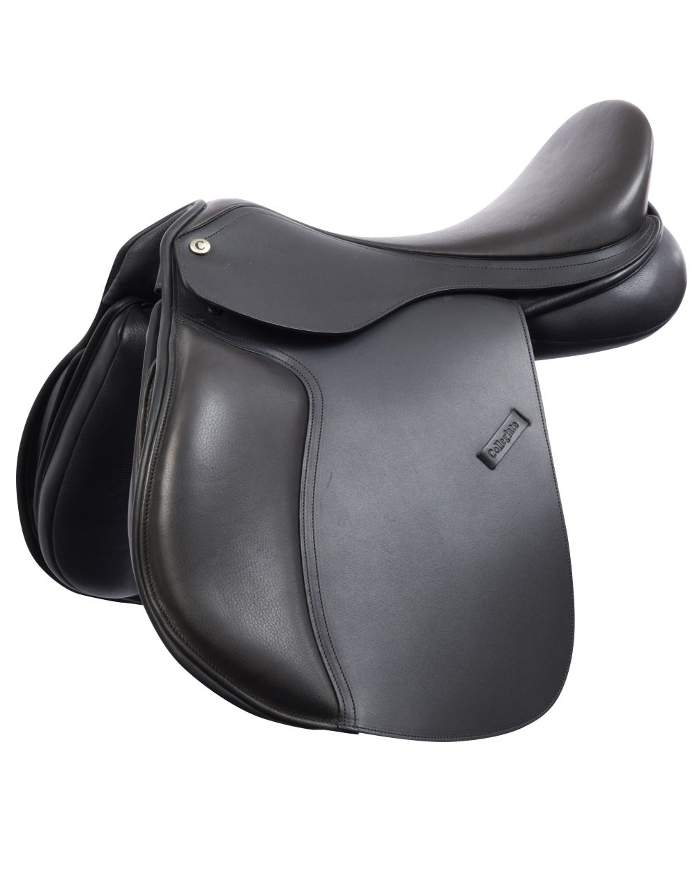 Black coloured Collegiate Scholar All Purpose Saddle With Round Cantle on white background 