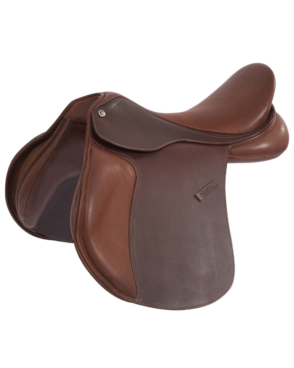 Brown coloured Collegiate Scholar All Purpose Saddle With Round Cantle on white background 