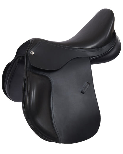 Black coloured Collegiate Scholar All Purpose Saddle With Square Cantle on white background 