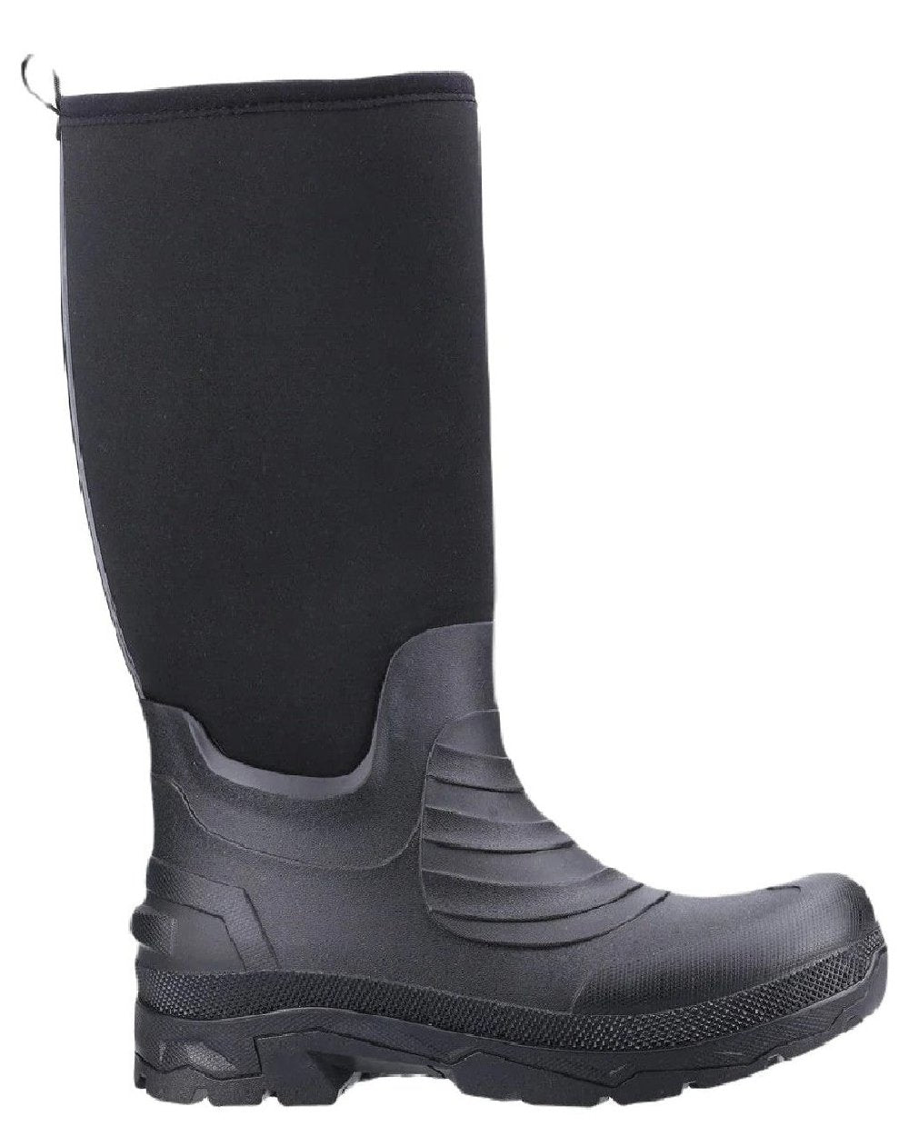 Black coloured Cotswold Kenwood Wellingtons on white background 