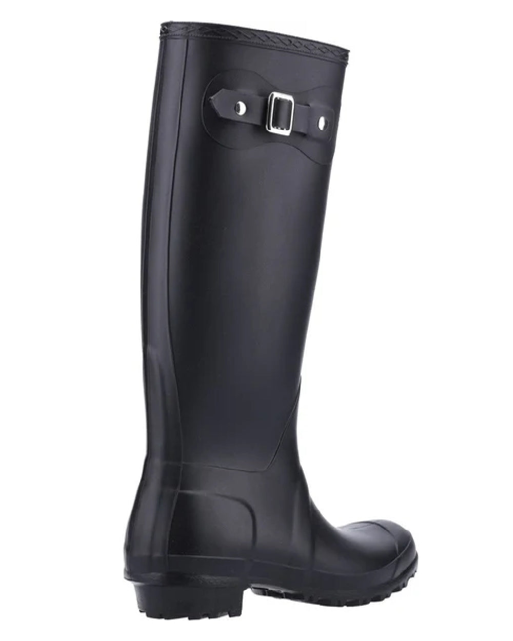 Black coloured Cotswold Sandringham Buckle Strap Wellingtons on white background 