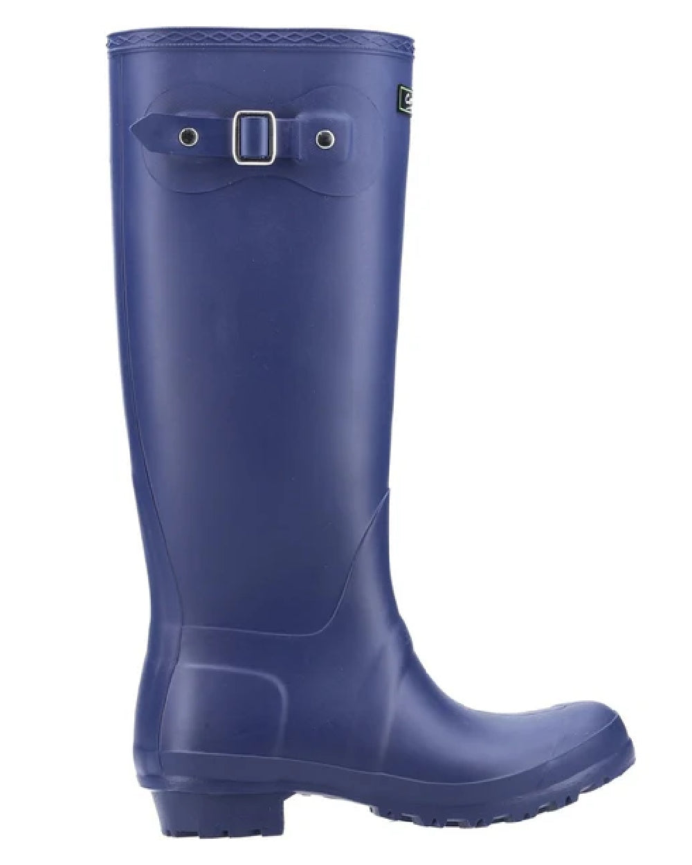 Navy coloured Cotswold Sandringham Buckle Strap Wellingtons on white background 