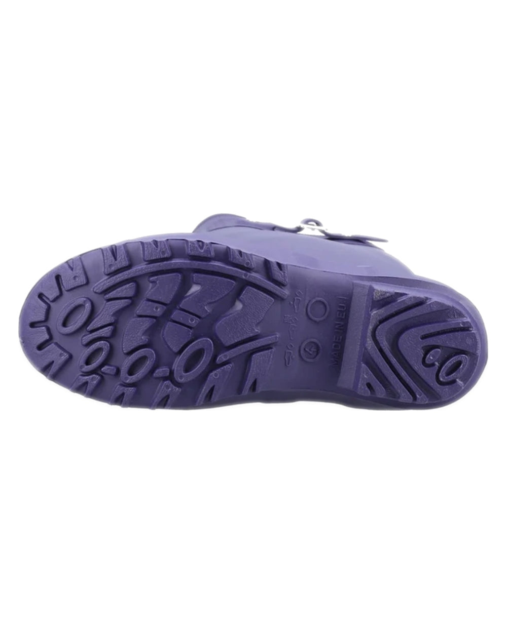 Purple coloured Cotswold Sandringham Buckle Strap Wellingtons on white background 