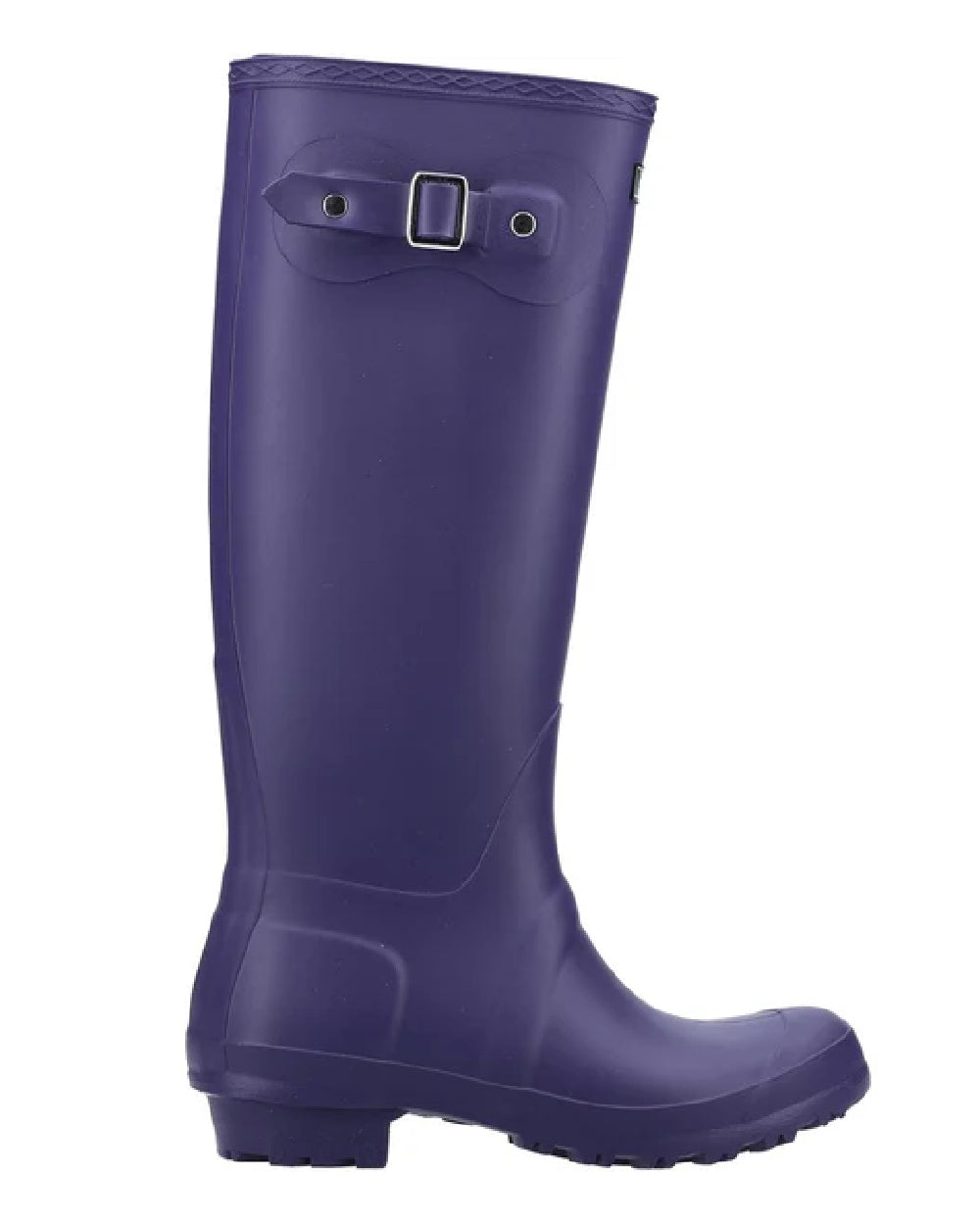 Purple coloured Cotswold Sandringham Buckle Strap Wellingtons on white background 