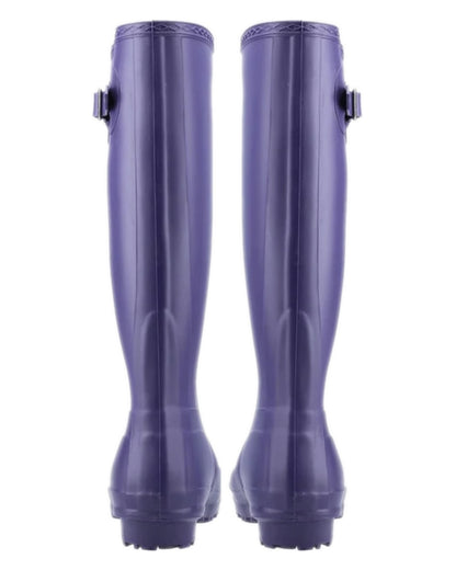 Purple coloured Cotswold Sandringham Buckle Strap Wellingtons on white background 