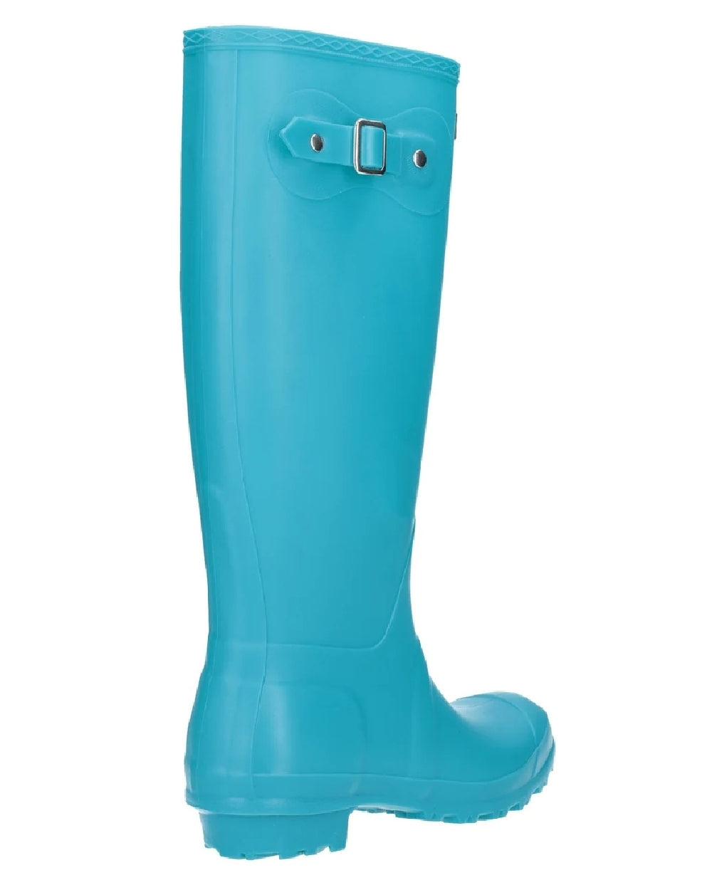 Turquoise coloured Cotswold Sandringham Buckle Strap Wellingtons on white background 