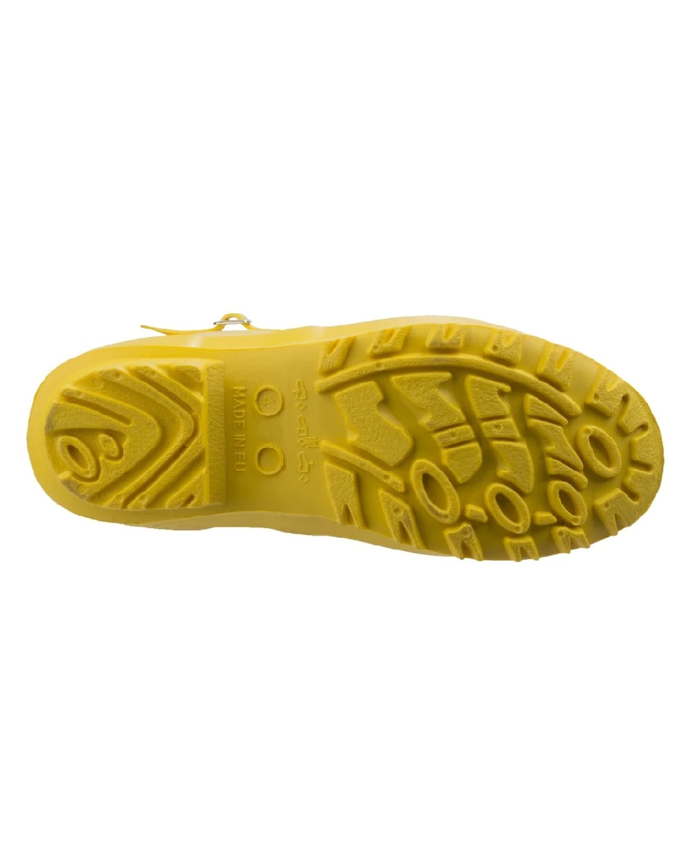 Yellow coloured Cotswold Sandringham Buckle Strap Wellingtons on white background 