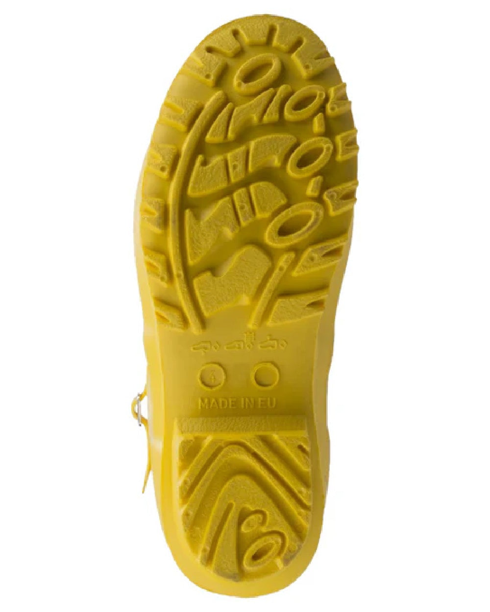 Yellow coloured Cotswold Sandringham Buckle Strap Wellingtons on white background 