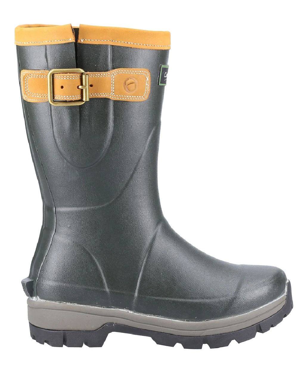 Green Coloured Cotswold Stratus Short Wellingtons on white background 