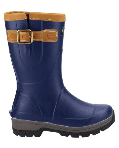 Navy Coloured Cotswold Stratus Short Wellingtons on white background 