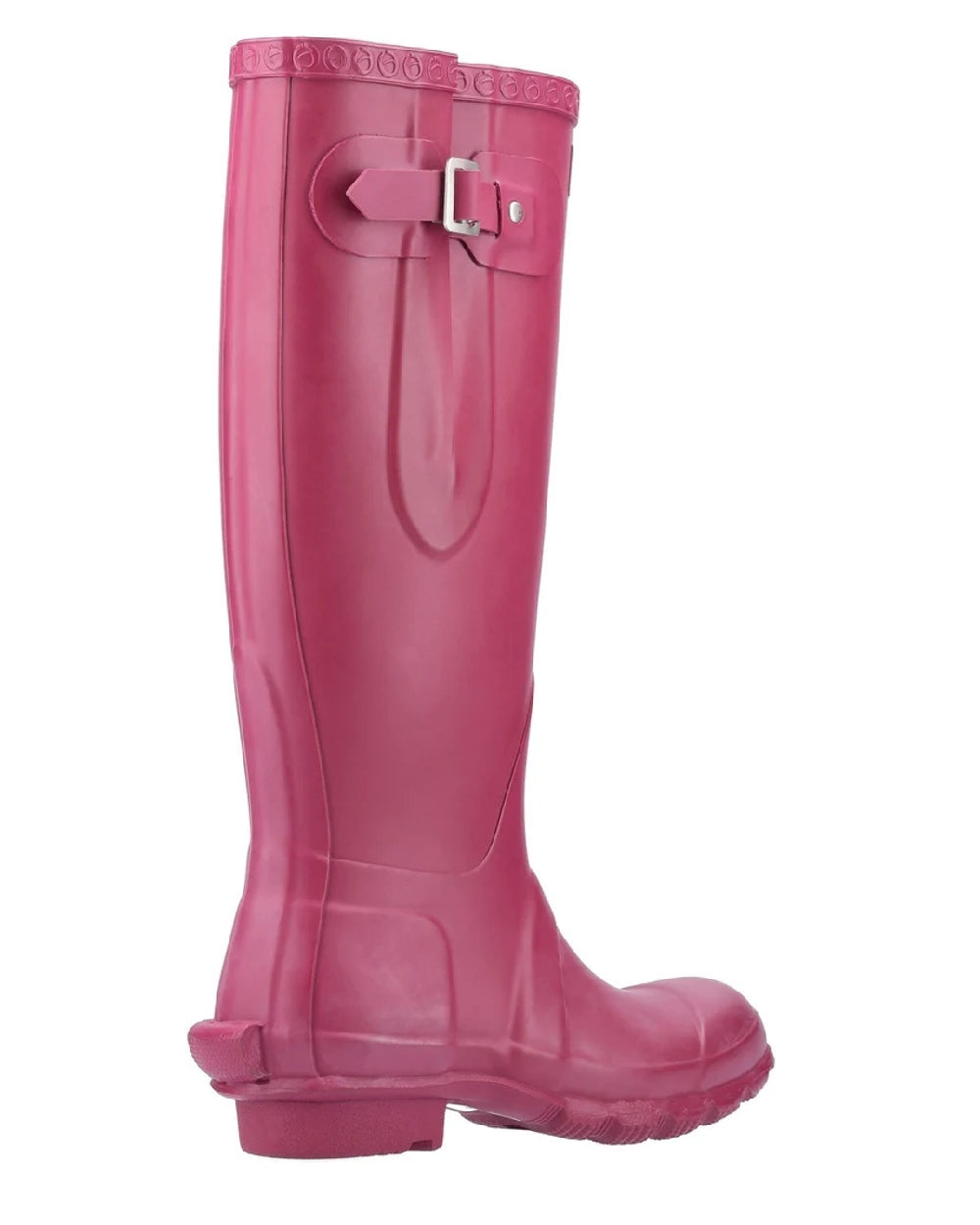 Berry coloured Cotswold Windsor Buckle Strap Rubber Wellingtons on white background 