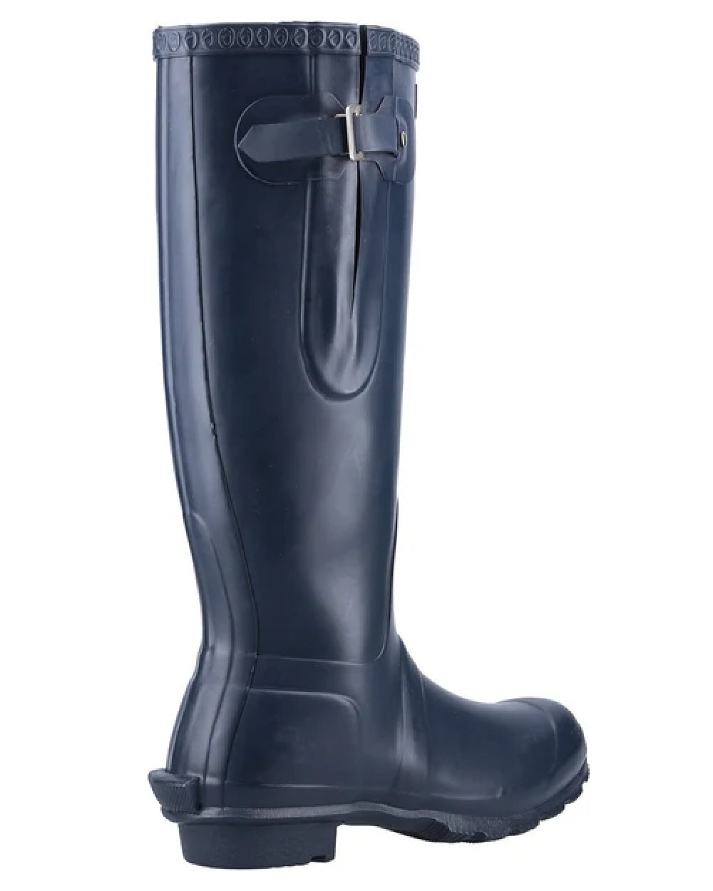 Navy coloured Cotswold Windsor Buckle Strap Rubber Wellingtons on white background 