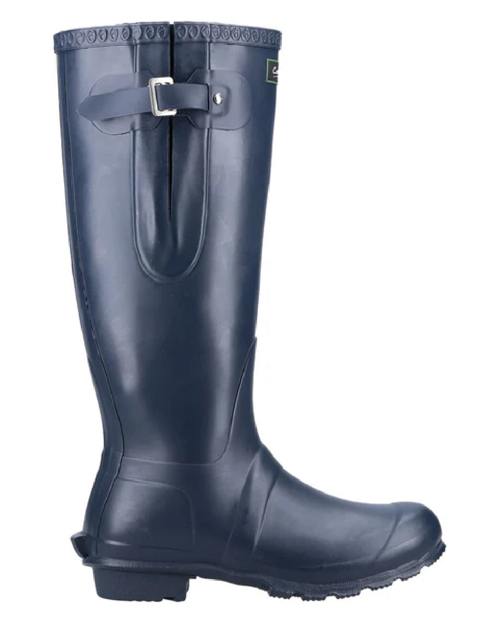 Navy coloured Cotswold Windsor Buckle Strap Rubber Wellingtons on white background 