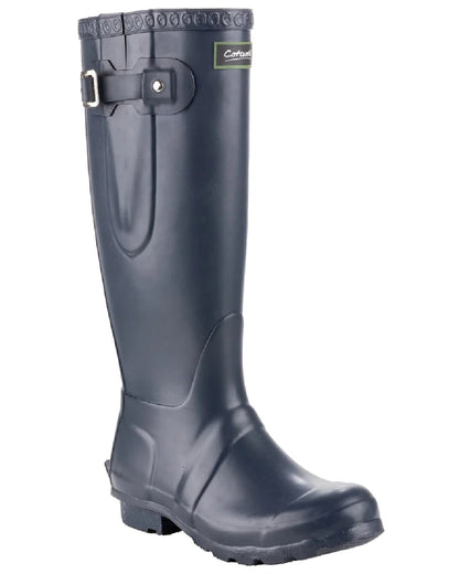 Navy coloured Cotswold Windsor Buckle Strap Rubber Wellingtons on white background 