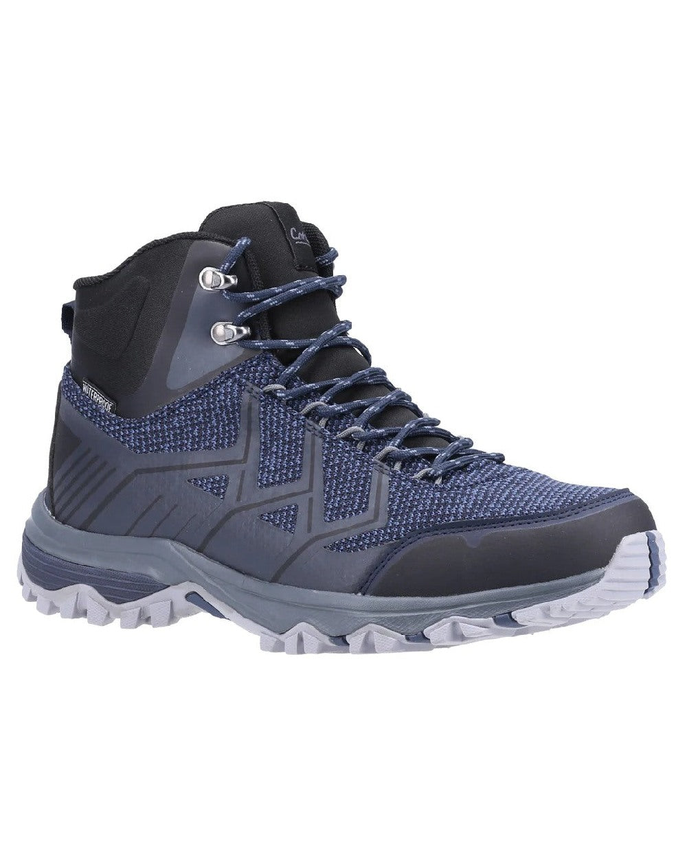 Navy Black coloured Cotswold Mens Wychwood Recycled Hiking Boots on white background 