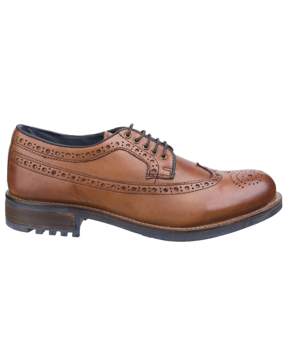 Tan coloured Cotswold Poplar Brogue Dress Shoes on white background 